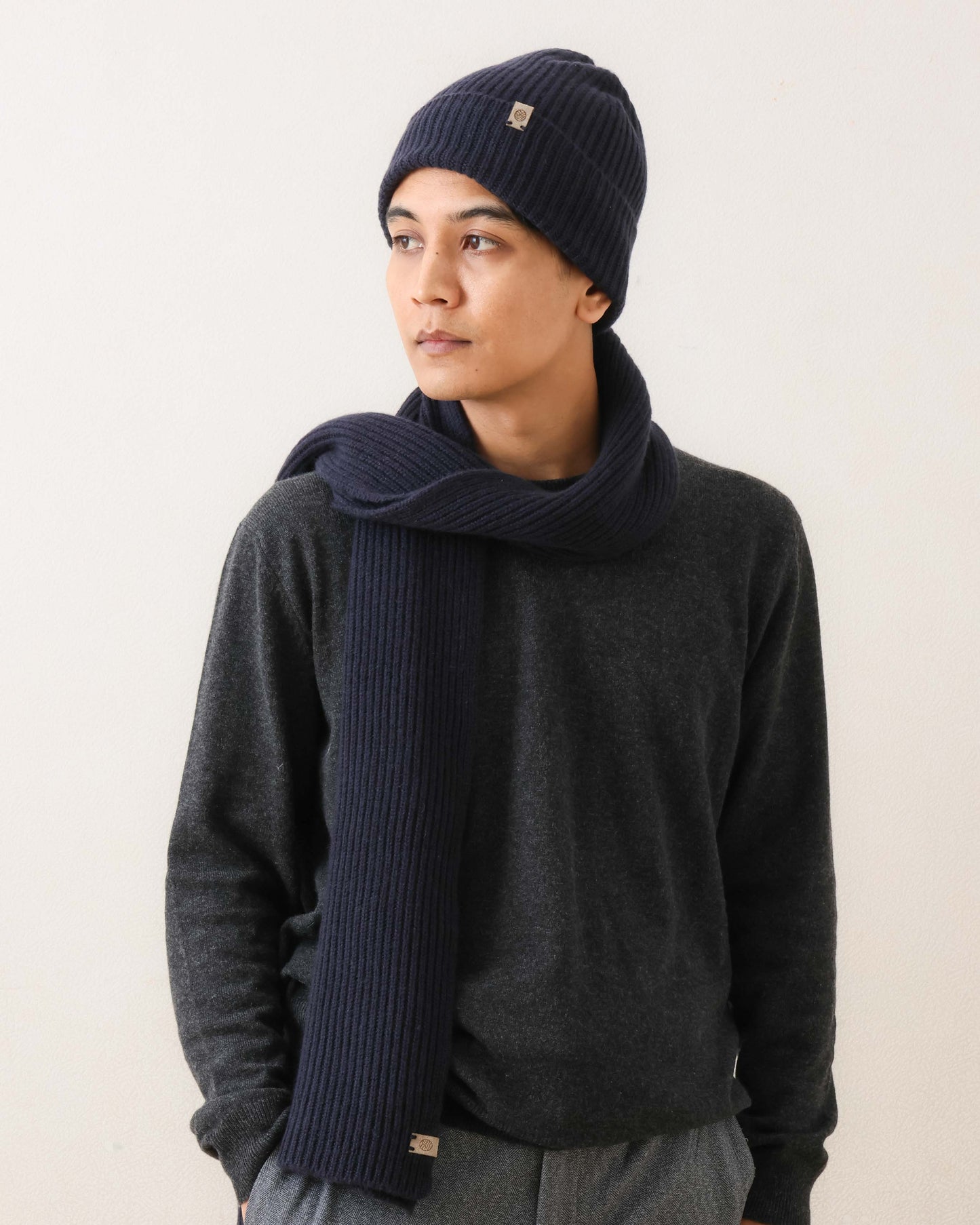 カシミヤ ビーニー　ネイビー　UNISEX