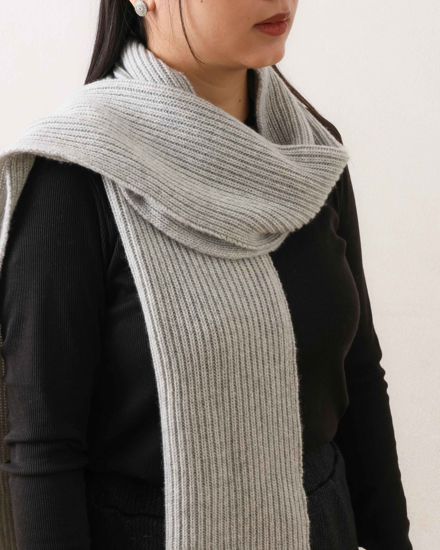 カシミヤ リブ スカーフ　ライトグレー UNISEX